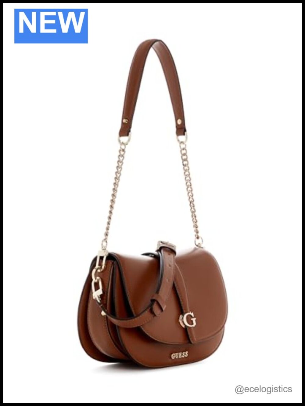 GUESS Carrie Flap Shoulder Bag PU Leather Saddle Bag Magnetic Closure - Picture 2 of 6